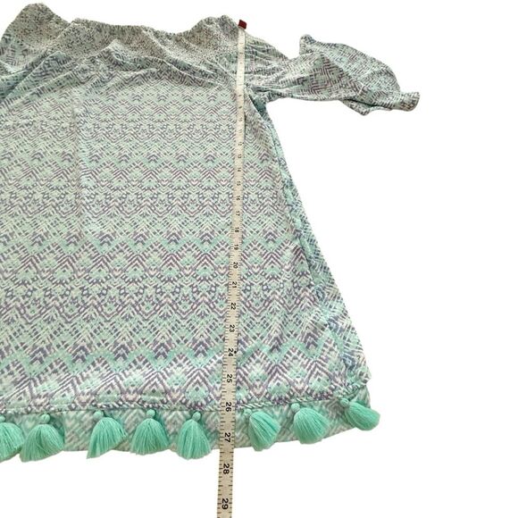 Cabana Life Blue and Green Off-shoulder Top with Tassel Hem - Picture 7 of 10